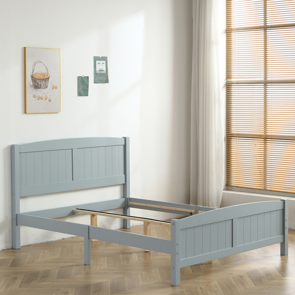 （TD）灰色 油漆+贴三胺 松木+密度板 竖纹装饰 弧形床头床尾板 Full 木床 单层 美国-20