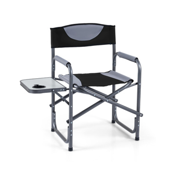 400LBS重型折叠露营椅，带边桌和杯架，户外带衬垫的董事椅 - 黑色