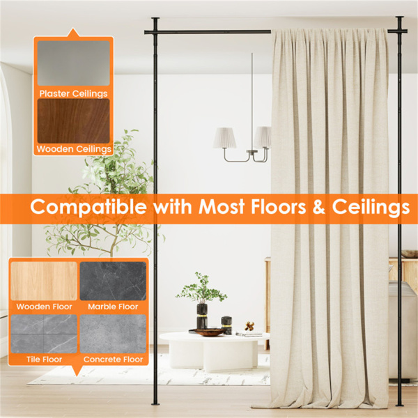 房间分隔帘杆，可调节28“-72”宽x 4-10英尺高重型分隔杆-10