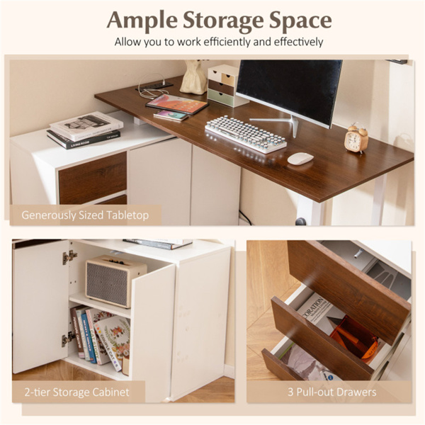 可逆L形办公桌，内置充电站，带抽屉和文件柜的家庭办公桌 - 白色-7