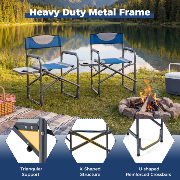 400LBS重型折叠露营椅，带边桌和杯架，户外带衬垫的董事椅-10
