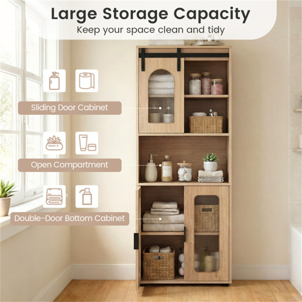 59英寸独立式储物柜，带滑动门和可调节支脚，适用于浴室客厅的现代落地式橱柜-8