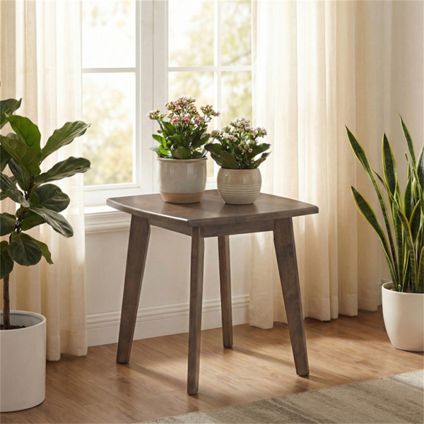 客厅卧室用17英寸方形实心橡胶木边桌，胡桃木饰面边桌-5