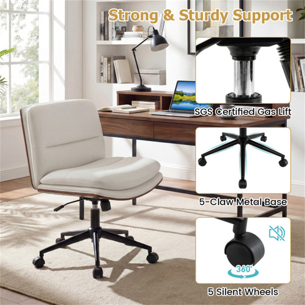 白色无扶手办公椅，弧形靠背和宽座椅，360°旋转和摇动功能​-6