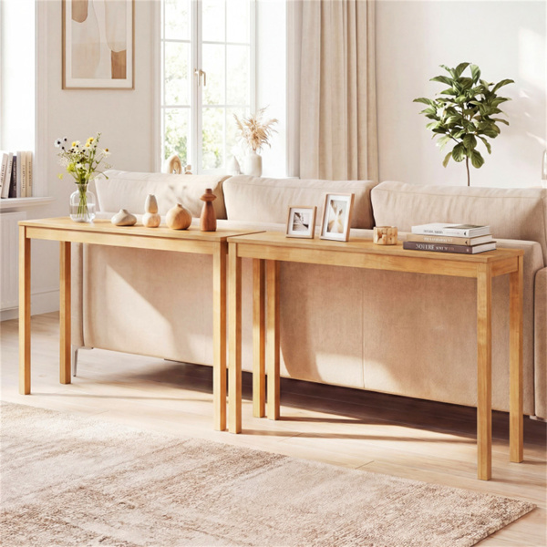 48英寸实木腿控制台桌，走廊和沙发的窄农舍入口桌 - 自然色-10