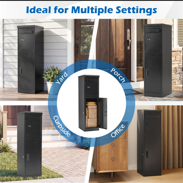 带密码锁和钥匙锁的双隔间包裹投递箱，室外镀锌钢包裹邮箱-8