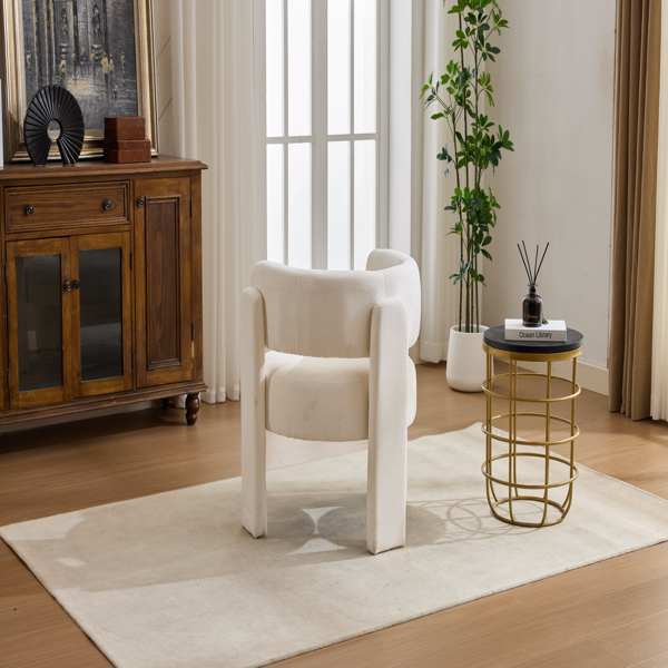 现代休闲单人椅，时尚圈绒面料休闲扶手椅，舒适软垫单人沙发椅，适用于客厅、卧室、公寓、办公室 - 白色-19