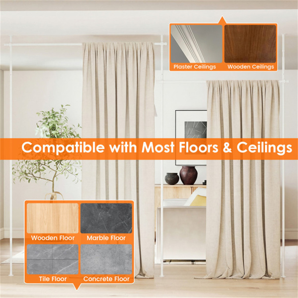 免钻L形房间分隔帘杆，可调节28“-142”宽x 4-10英尺高重型分隔杆-白色-11