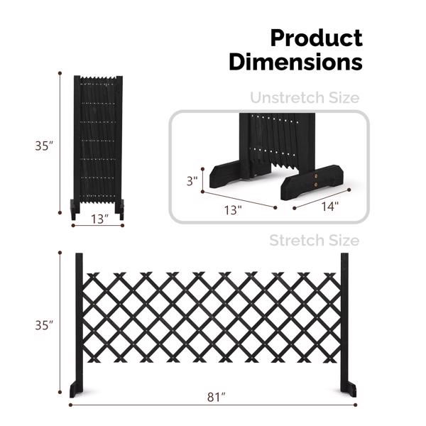 2PCS 205*34.5*90cm 可伸缩平底款 黑色 泡色工艺 杉木 木栅栏-5