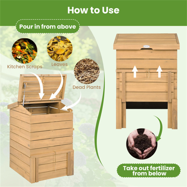 33英寸高的实木堆肥机，顶部和底部易于进入，花园垃圾装饰堆肥箱 -6
