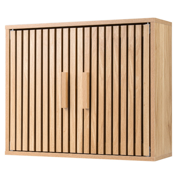 天然双层壁挂式浴室柜，带板条门，60.96×20.32×50.8cm可调节储物箱，8.85kg-3