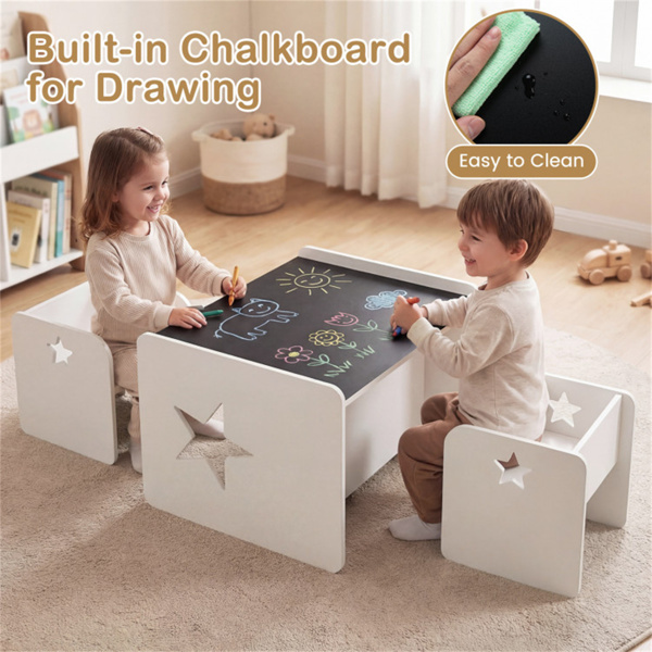 儿童桌和2把带黑板的椅子，用于绘画、饮食和学习的多功能幼儿活动桌-7