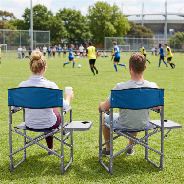 400LBS重型折叠露营椅，带边桌和杯架，户外带衬垫的董事椅-8
