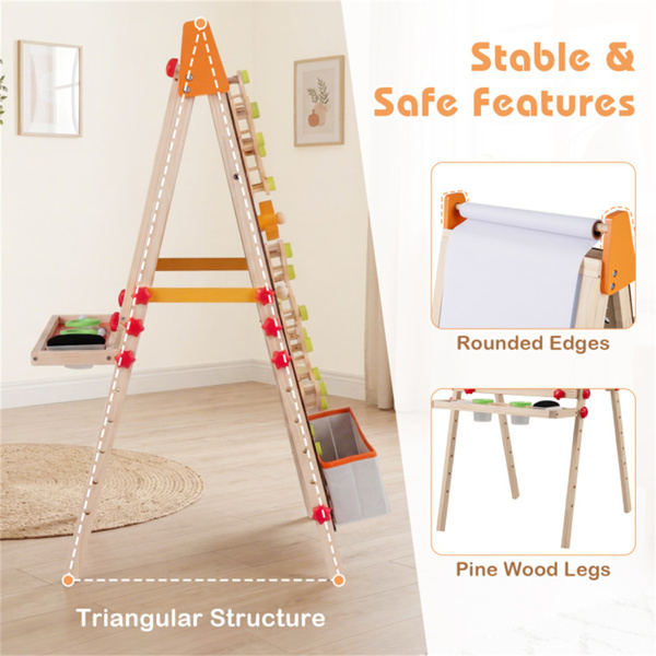 四合一儿童艺术画架，带大理石滑道，可调节高度双面绘画画架，配有纸卷和储物空间-4