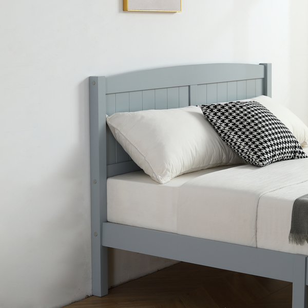 （TD）灰色 油漆+贴三胺 松木+密度板 竖纹装饰 弧形床头床尾板 Full 木床 单层 美国-12