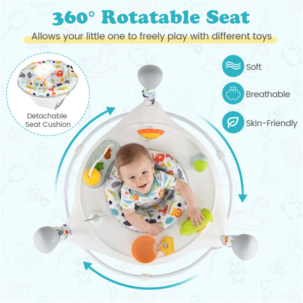 3层高度可调婴儿弹跳器，带多功能玩具，稳定的金属框架跳跃器 -白色-5