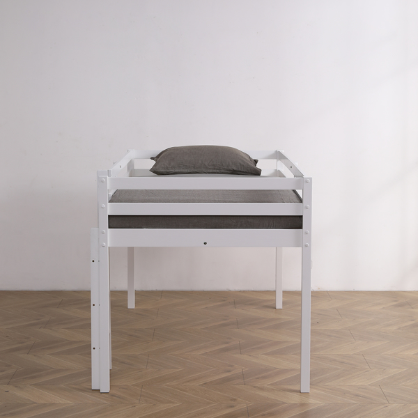 白色 油漆面 松木+胶合板 横撑护栏 Twin 儿童木床 带直梯 半高床 美国-19