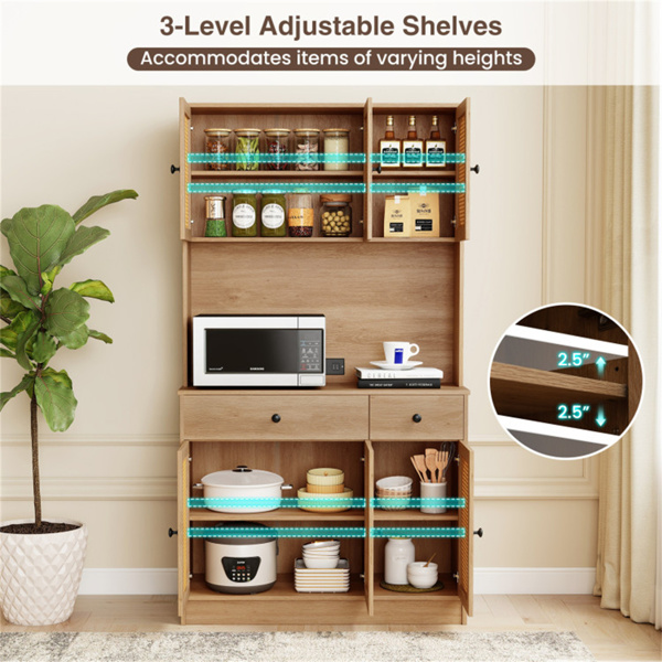 天然波西米亚6门餐具柜，PE藤门和内置充电站（2个交流电源插座+2个USB端口）-9