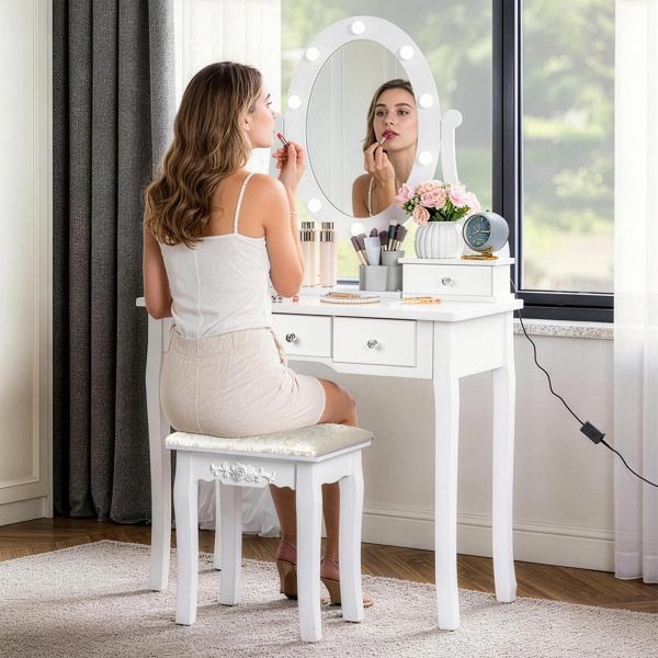 五抽单镜梳妆桌套装 欧式 带灯泡 白色=39757282,61588080-10