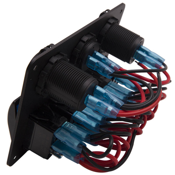 Quality 5 Gang On-Off LED Waterproof Circuit Rocker Toggle Switch Panel 2USB-4