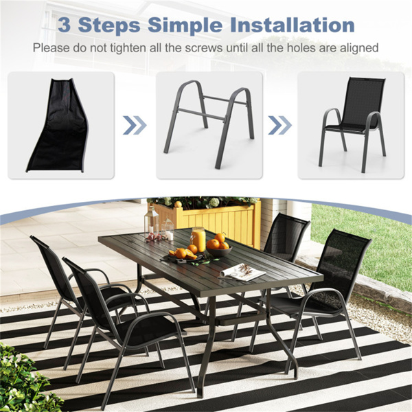 黑色2件套可堆叠的露台餐椅，符合人体工程学的钢架透气织物户外椅，容量330磅-7