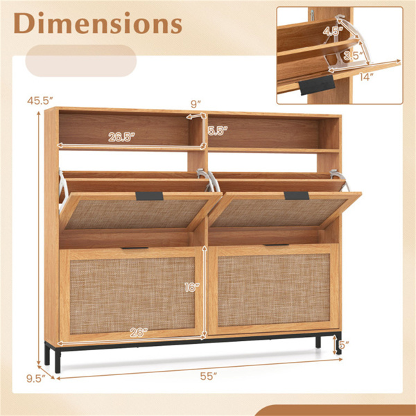 波西米亚风格鞋柜，带4个翻转抽屉和开放式架子，入口独立式鞋柜-棕色-6