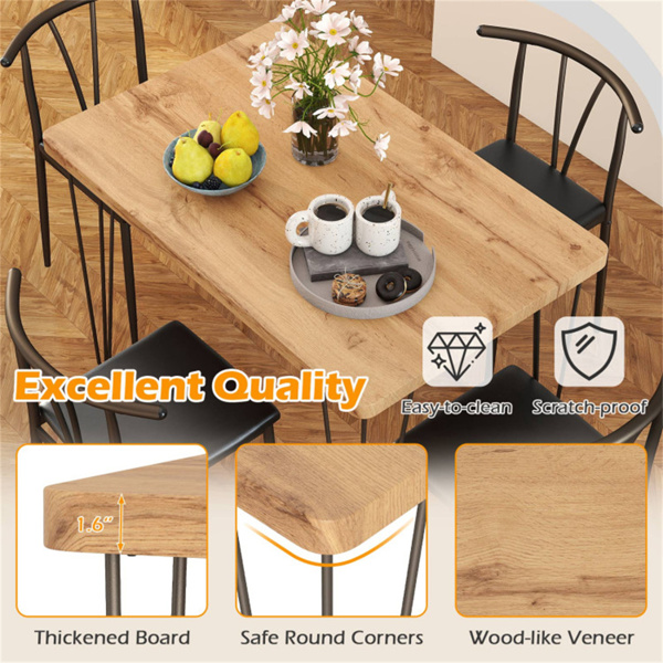 5件套4人工业餐桌，乡村橡木餐桌，配4把PU皮椅-10