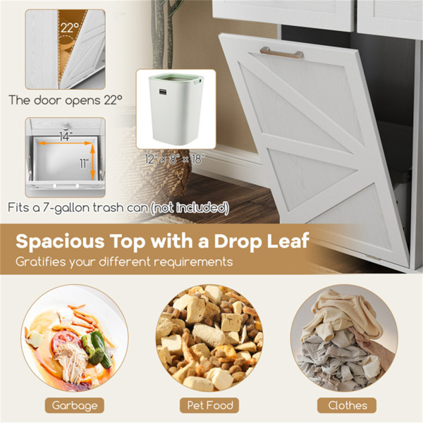 灰色移动厨房岛推车，带落叶设计，可锁定的万向轮和垃圾箱-8