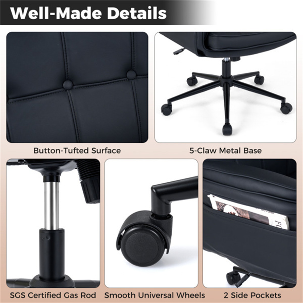 带翻转扶手的Criss十字椅，带可调节高度和摇摆功能的人造皮革交叉腿办公椅-灰色-5