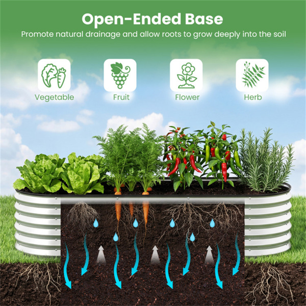 三合一高架花园床，带温室盖，镀锌钢花盆，全年种植-银色-8