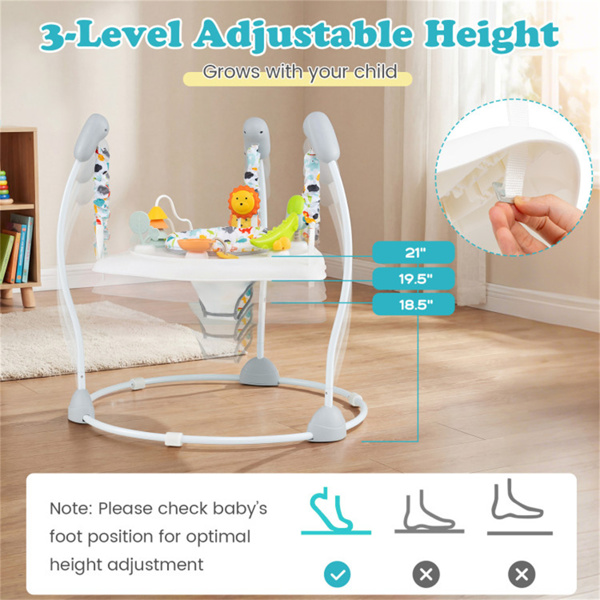 3层高度可调婴儿弹跳器，带多功能玩具，稳定的金属框架跳跃器 -白色-4