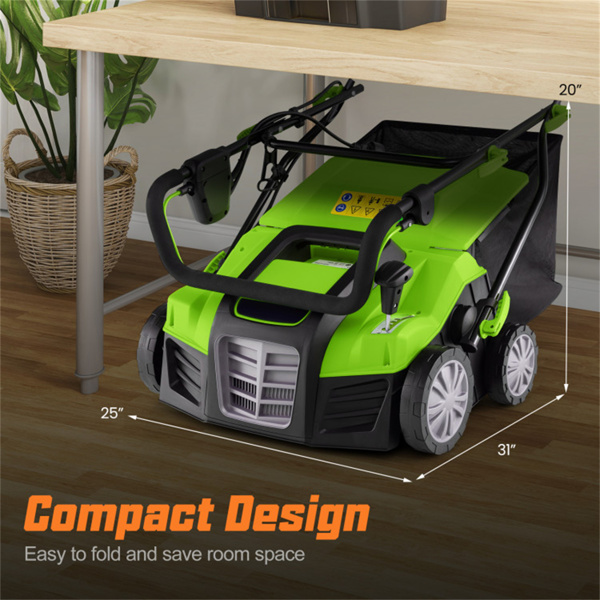 割草机带16英寸切割宽度、耐磨轮和大型可拆卸草袋的有线电动草坪清理机，适用于家庭草坪- 绿色-5