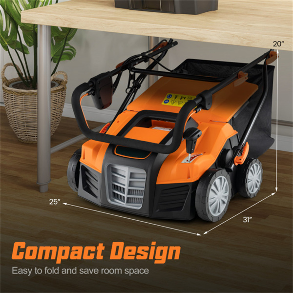 割草机带16英寸切割宽度、耐磨轮和大型可拆卸草袋的有线电动草坪清理机，适用于家庭草坪- 橙色-6