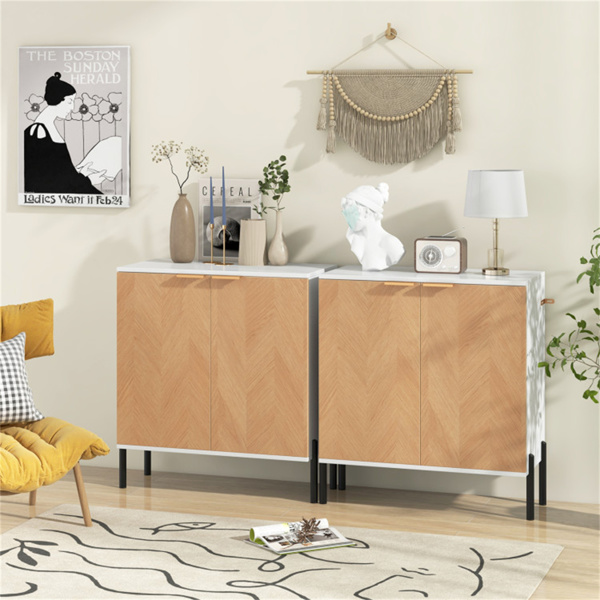 优雅的双门橱柜，适用于厨房/餐厅/入口，易于整理 - 白色-5