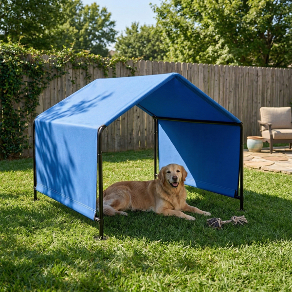 4*4*3.3FT 黑色铁管 PVC涂层涤纶篷布防水防紫外 蓝色 宠物帐篷 篷布底部车缝 顶部魔术贴-4