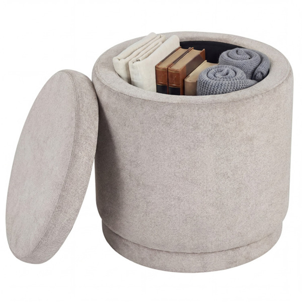 7.7加仑圆形储物奥斯曼脚凳，带相思木框架，400磅承重脚凳 - 米色-1