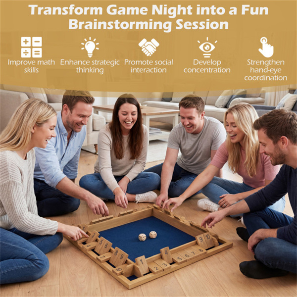 24英寸天然松木盒子游戏，2-4名玩家，10个数字牌和2个骰子，适合家庭/聚会-10