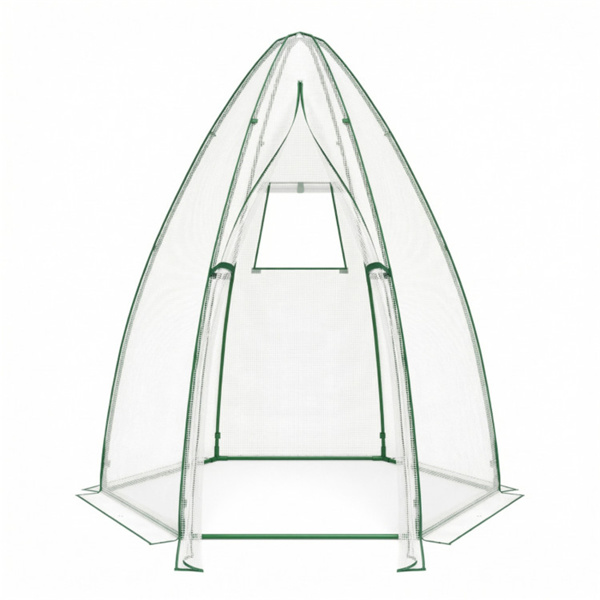 六角形迷你温室，带拉链门和卷帘窗，PE覆盖室外植物房 - 白色-3