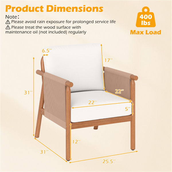 白色波西米亚庭院相思木椅，带编织绳扶手，门廊阳台用软垫户外装饰椅-5