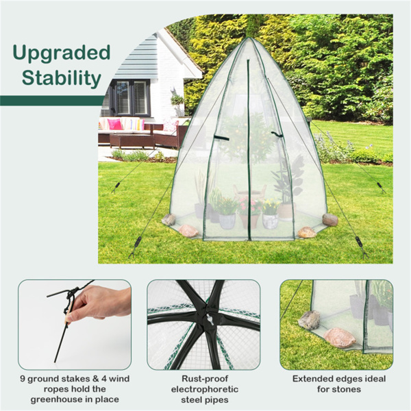 六角形迷你温室，带拉链门和卷帘窗，PE覆盖室外植物房 - 白色-5