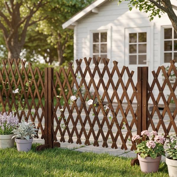 2PCS 205*33.5*80cm 可伸缩拱形款 碳化色 泡色工艺 杉木 木栅栏-6