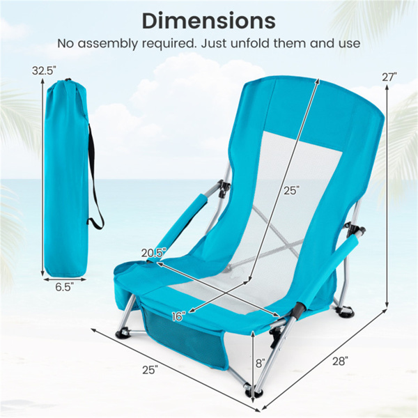 2折叠沙滩椅便携式可折叠沙滩椅，带手提包，5.5磅轻便露营椅，带杯架和网眼口袋（蓝色）-5