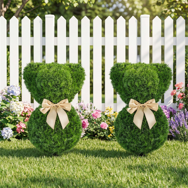 2件套奇形怪状的熊树人造黄杨木绿色金蝴蝶结室内外春季装饰-8