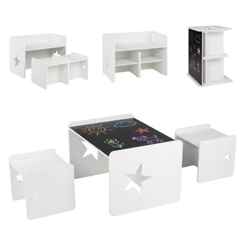 儿童桌和2把带黑板的椅子，用于绘画、饮食和学习的多功能幼儿活动桌