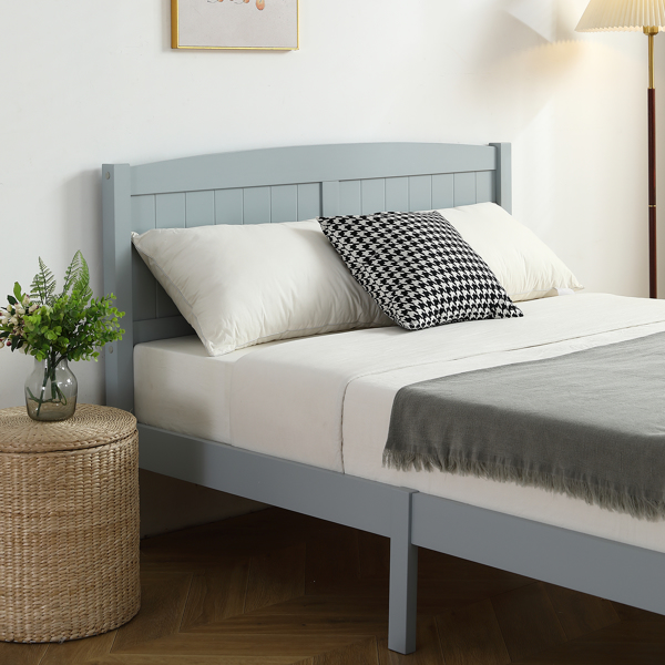 （TD）灰色 油漆+贴三胺 松木+密度板 竖纹装饰 弧形床头床尾板 Full 木床 单层 美国-5