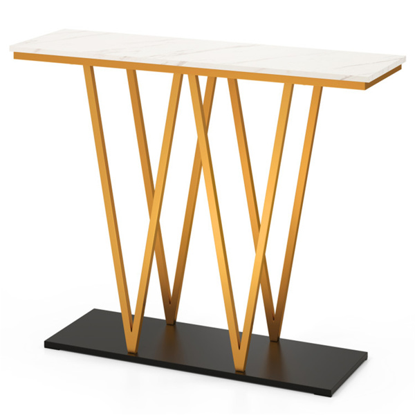 走廊客厅的40英寸控制台桌，带人造大理石台面，W形金属框架入口桌-1