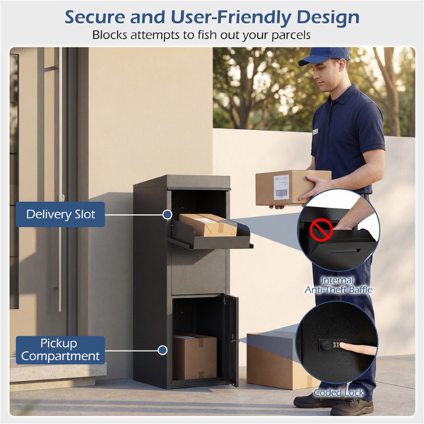 带密码锁的防盗包裹投递箱，室外门廊镀锌钢包裹投递箱-11