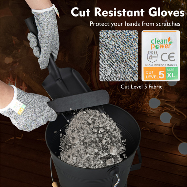 壁炉灰清洁套装，灰桶+铲子+刷子+防割手套（5级），易于清洁和携带-9