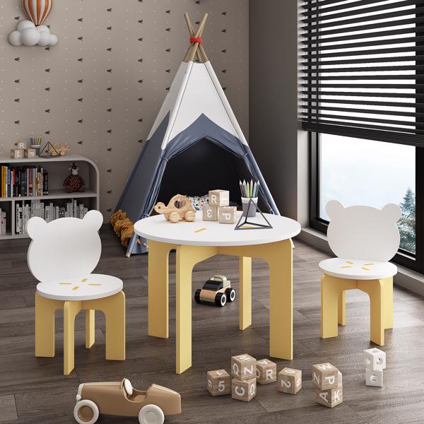 儿童桌椅套装，三件套幼儿桌椅，可爱熊背椅，结实耐用的木制活动桌椅套装，适用于儿童游戏室、卧室、幼儿园--不支持self-pick up且不支持指定仓库发货-7