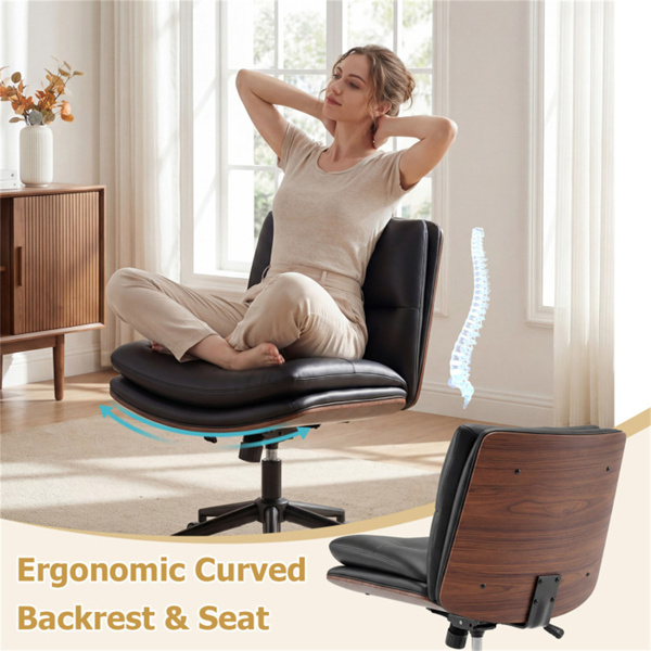 黑色无扶手办公椅，弧形靠背和宽座椅，360°旋转和摇动功能​-2